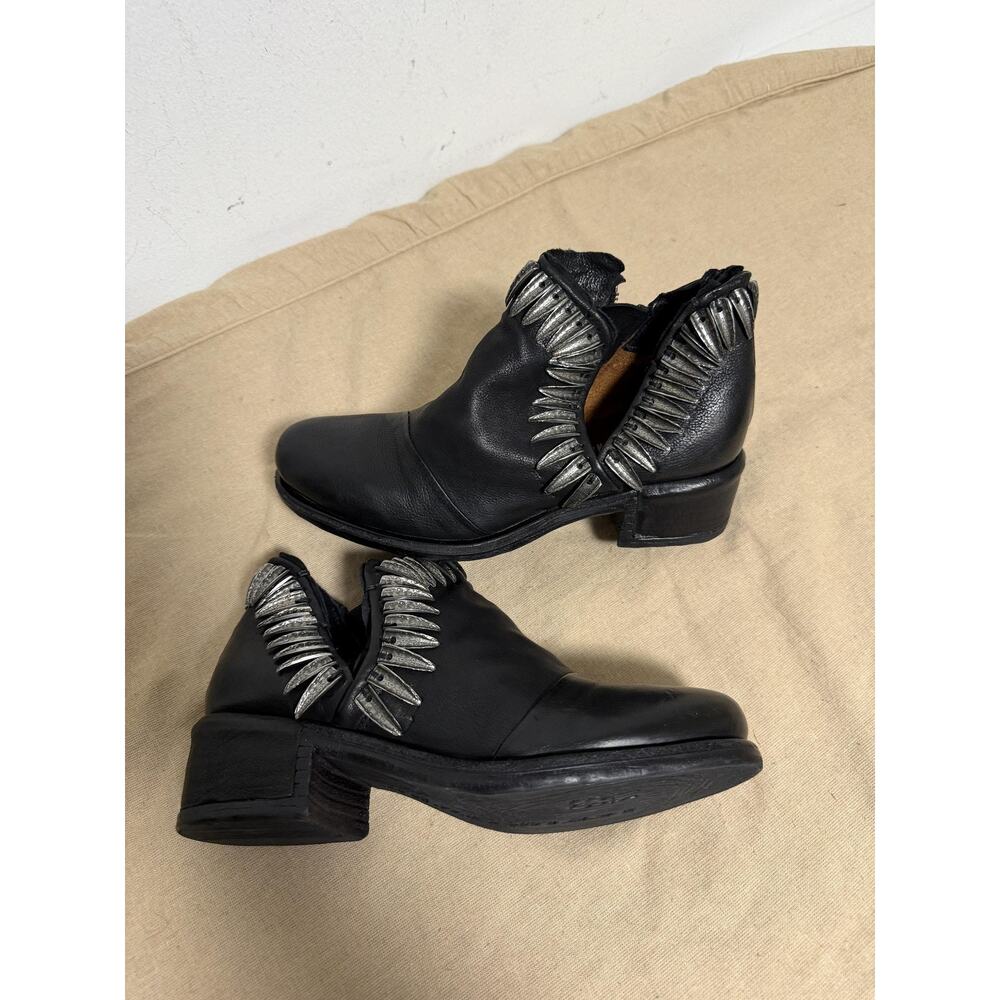 A.S.98 Boots Womens Size 8.5 Black Leather Studded Ankle Zip Block Heel Booties - Picture 3 of 16